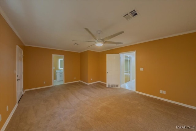 362 Bellehurst Dr, Montgomery, AL 36109 - spare room featuring ceiling fan, light carpet, and crown molding