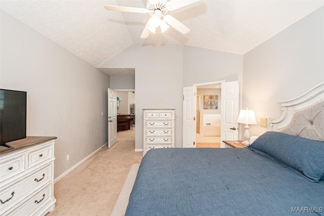 331 Bush Dr, Hope Hull, AL 36043 - bedroom featuring light colored carpet, vaulted ceiling, baseboards, and a ceiling fan