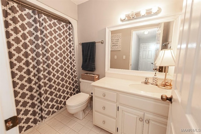 331 Bush Dr, Hope Hull, AL 36043 - bathroom featuring tile patterned floors, toilet, vanity, and a shower with shower curtain
