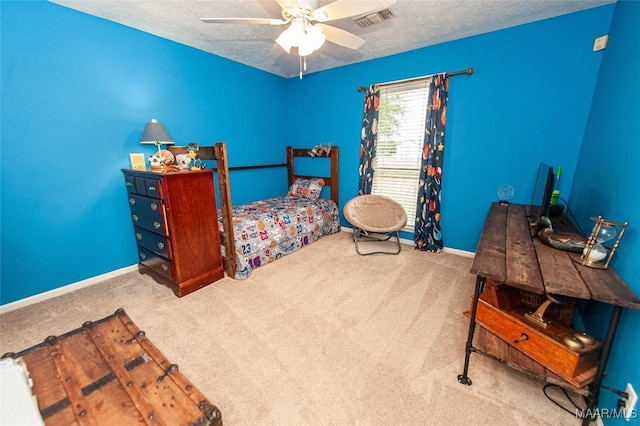 331 Bush Dr, Hope Hull, AL 36043 - bedroom featuring carpet flooring, a textured ceiling, baseboards, and ceiling fan