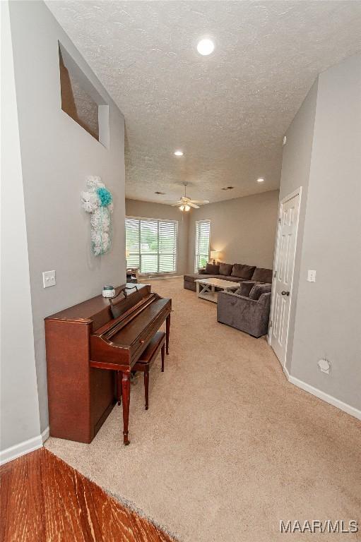 331 Bush Dr, Hope Hull, AL 36043 - corridor with carpet flooring, a textured ceiling, baseboards, and recessed lighting