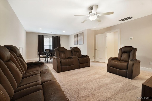 1412 Wildlife Way, Prattville, AL 36066 - living room featuring baseboards, light carpet, a ceiling fan, and recessed lighting