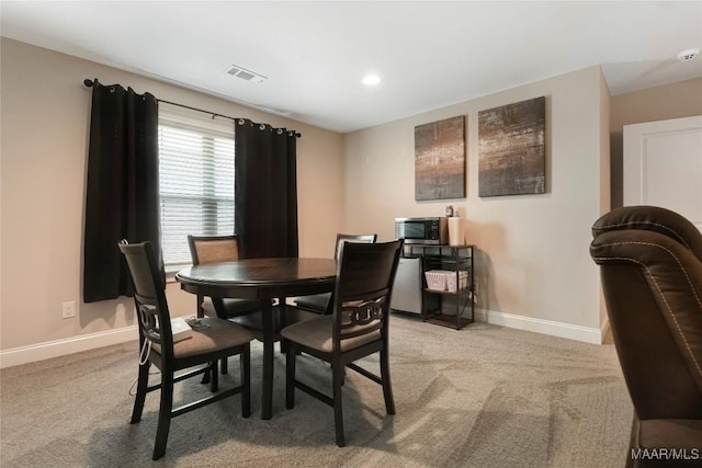 1412 Wildlife Way, Prattville, AL 36066 - dining space with baseboards, light colored carpet, and recessed lighting