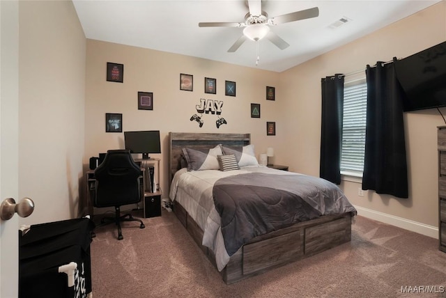 1412 Wildlife Way, Prattville, AL 36066 - bedroom with carpet flooring, baseboards, ceiling fan, and a desk