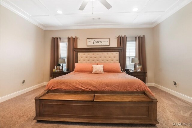 1412 Wildlife Way, Prattville, AL 36066 - bedroom with light colored carpet, baseboards, recessed lighting, ceiling fan, and ornamental molding