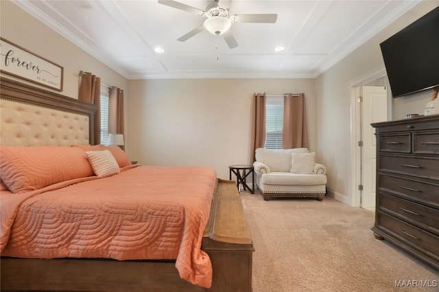 1412 Wildlife Way, Prattville, AL 36066 - bedroom featuring carpet, ornamental molding, recessed lighting, a ceiling fan, and baseboards