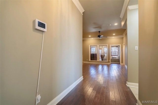 5906 Amberwood Ln, Montgomery, AL 36116 - corridor featuring crown molding, dark wood-style flooring, and recessed lighting