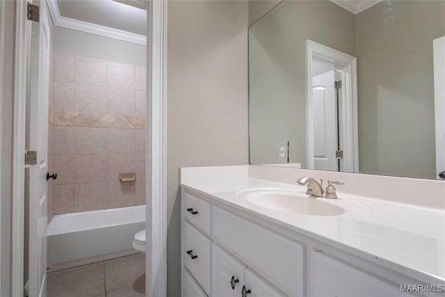 5906 Amberwood Ln, Montgomery, AL 36116 - full bath featuring crown molding, vanity, tile patterned floors, and shower / bath combination