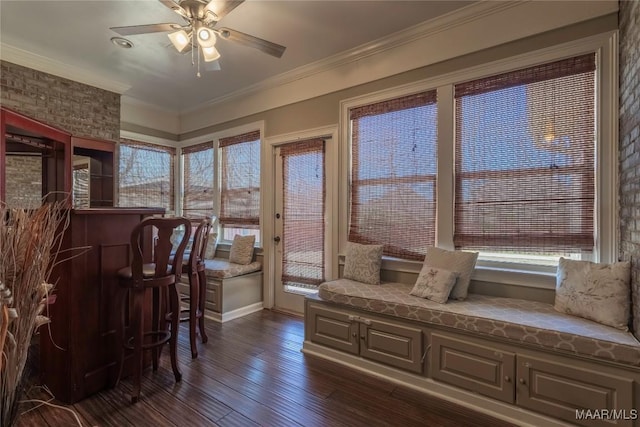 5906 Amberwood Ln, Montgomery, AL 36116 - sitting room featuring dark wood-type flooring, a ceiling fan, and ornamental molding