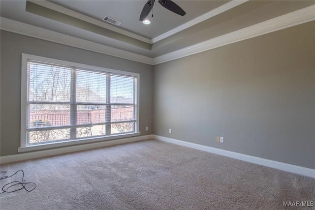 5906 Amberwood Ln, Montgomery, AL 36116 - carpeted empty room with crown molding, a tray ceiling, and ceiling fan