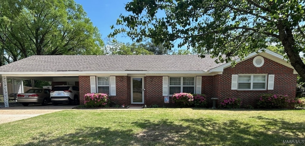 1208 Josephine Ct, Prattville, AL 36066 - ranch-style house with an attached carport, brick siding, driveway, and a front yard