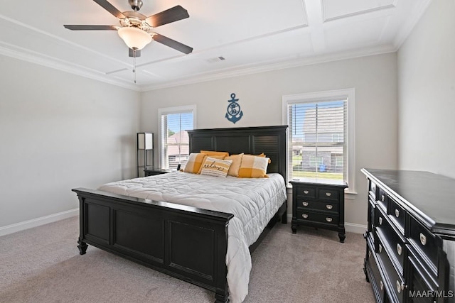 1430 Wildlife Way, Prattville, AL 36066 - bedroom featuring light carpet, baseboards, crown molding, and ceiling fan