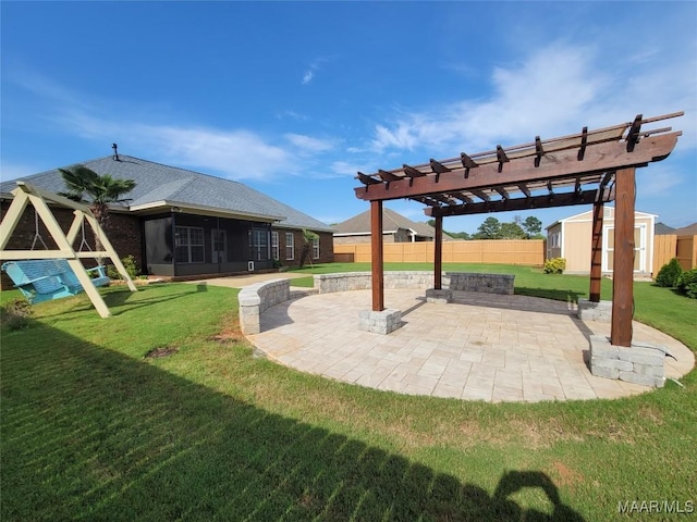 109 Coleman Dr, Prattville, AL 36067 - view of patio / terrace featuring a sunroom, a storage shed, a pergola, and an outbuilding