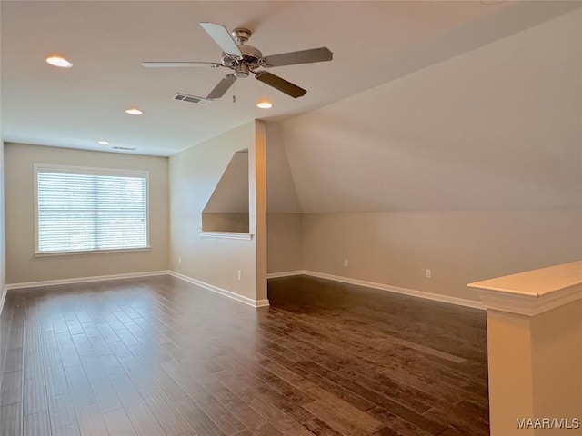 9145 Autumn Brooke Way, Montgomery, AL 36117 - bonus room with a ceiling fan, dark wood finished floors, recessed lighting, and vaulted ceiling
