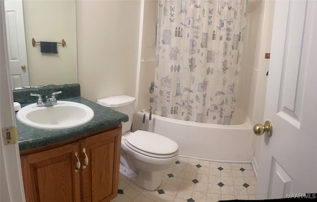 176 Lawrence Cv, Valley Grande, AL 36703 - bathroom featuring vanity, toilet, shower / bathtub combination with curtain, and tile patterned floors