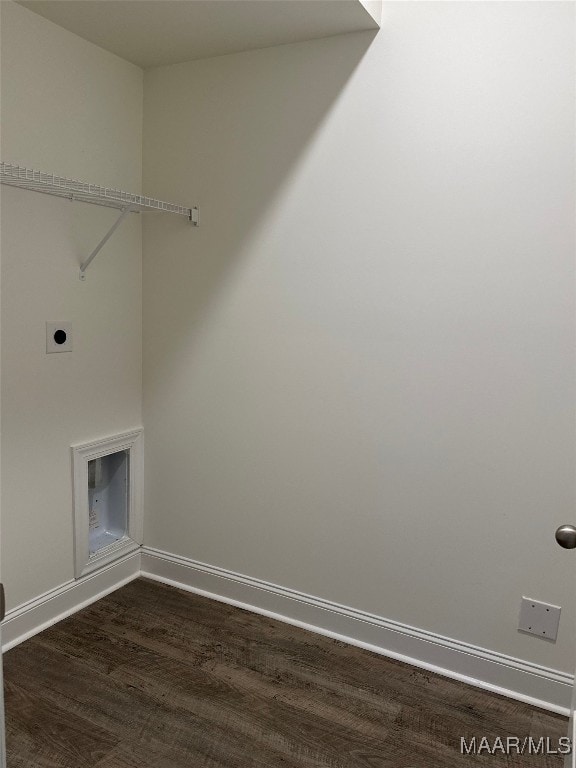 5168 Sedona Dr, Montgomery, AL 36116 - laundry area featuring dark wood-style floors, electric dryer hookup, and baseboards