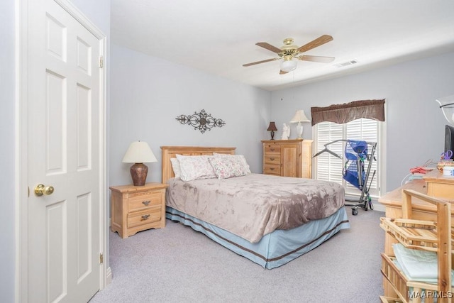 bedroom with carpet floors and ceiling fan