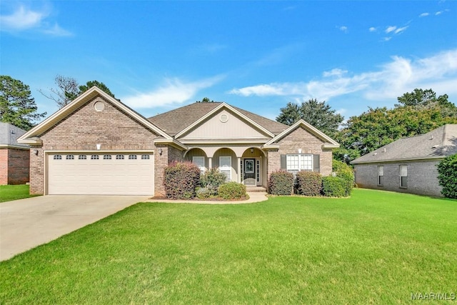 612 Coleman Way, Prattville, AL 36067 - view of front of property with a front yard, brick siding, concrete driveway, an attached garage, and a porch