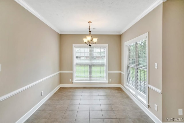 612 Coleman Way, Prattville, AL 36067 - unfurnished room with a chandelier, plenty of natural light, light tile patterned flooring, ornamental molding, and baseboards
