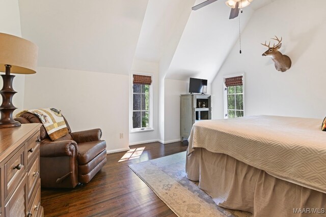 1777 Barganier Rd, Cecil, AL 36013 - bedroom featuring lofted ceiling, dark wood finished floors, baseboards, and ceiling fan