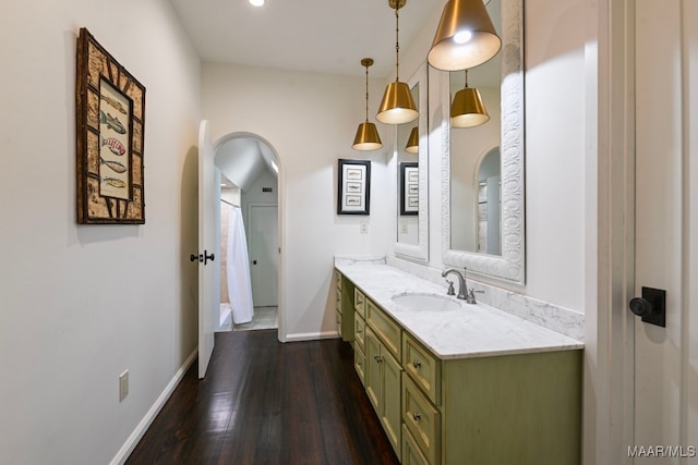 1777 Barganier Rd, Cecil, AL 36013 - bathroom featuring vanity, wood finished floors, and baseboards