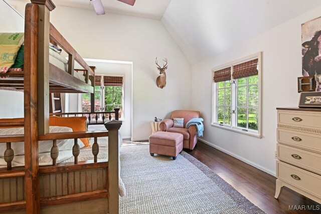 1777 Barganier Rd, Cecil, AL 36013 - bedroom featuring lofted ceiling, wood finished floors, access to outside, baseboards, and radiator