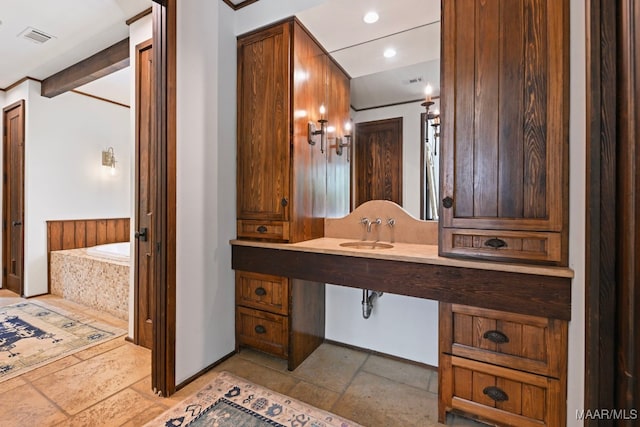 1777 Barganier Rd, Cecil, AL 36013 - full bath with stone tile floors, a garden tub, a sink, and recessed lighting