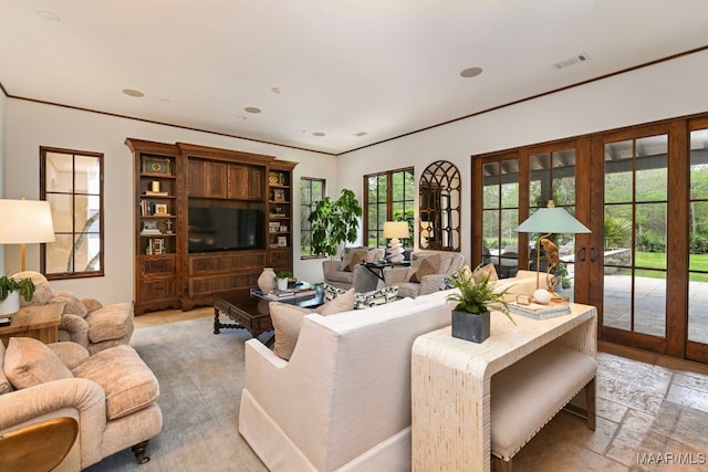 1777 Barganier Rd, Cecil, AL 36013 - living room with french doors and stone tile flooring