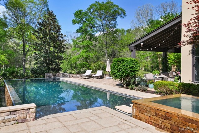 1777 Barganier Rd, Cecil, AL 36013 - outdoor pool featuring a patio area, view of wooded area, and an in-ground hot tub
