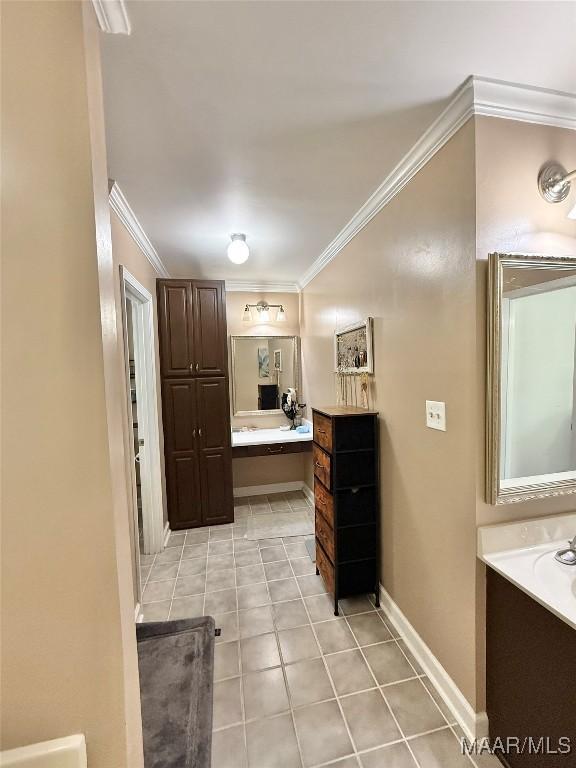 419 County Road 16, Valley Grande, AL 36701 - full bathroom featuring tile patterned flooring, ornamental molding, vanity, and baseboards
