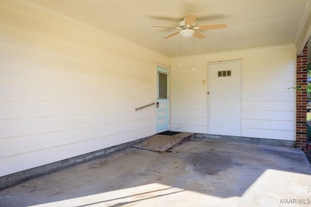205 9th Ave, Selma, AL 36701 - view of exterior entry with a ceiling fan and a patio area