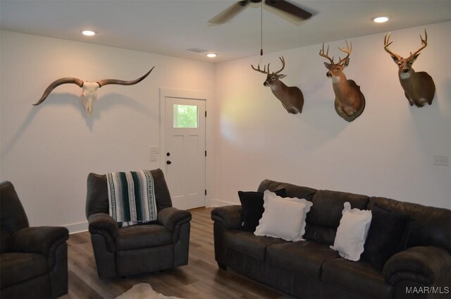 7330 Butler Mill Rd, Ramer, AL 36069 - living area featuring a ceiling fan, recessed lighting, and wood finished floors