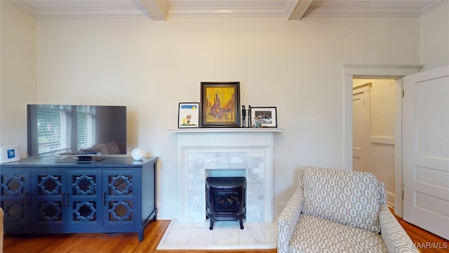 356 Cloverdale Rd, Montgomery, AL 36104 - living area featuring wood finished floors, crown molding, and beamed ceiling