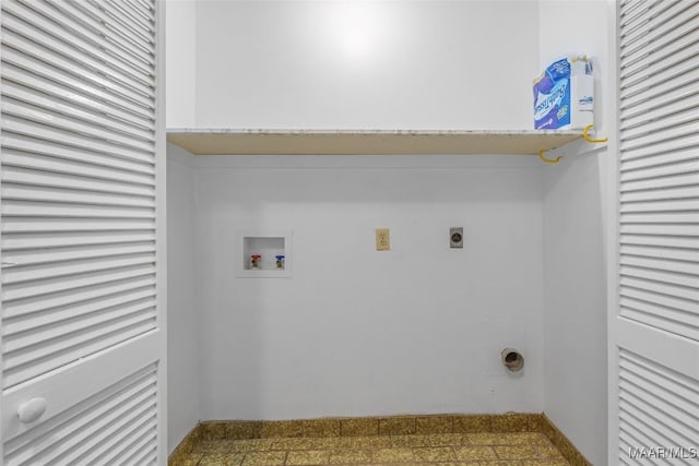 washroom with washer hookup and hookup for an electric dryer