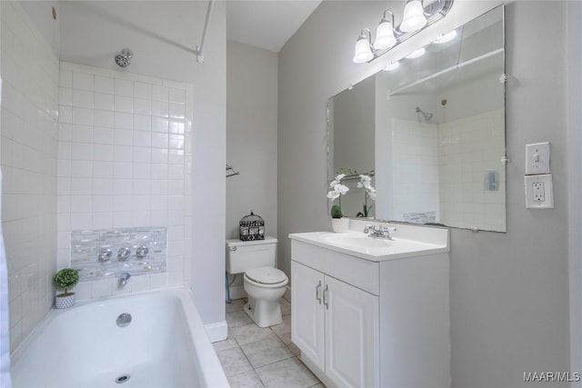full bathroom featuring tile patterned flooring, toilet, vanity, and tub / shower combination