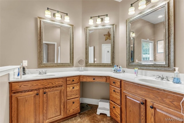 full bath featuring double vanity and tile patterned floors