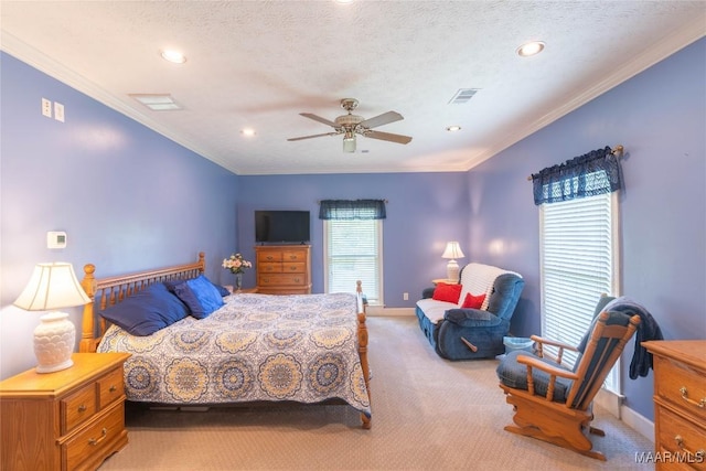 705 Yellowstone Dr, Prattville, AL 36067 - bedroom with light carpet, baseboards, recessed lighting, a ceiling fan, and ornamental molding