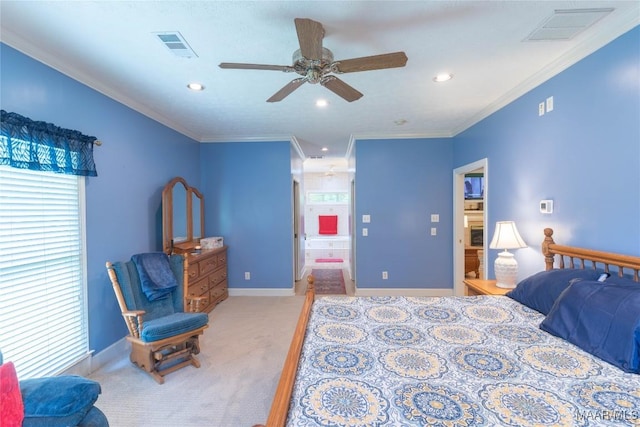 705 Yellowstone Dr, Prattville, AL 36067 - bedroom featuring light carpet, multiple windows, recessed lighting, ornamental molding, and baseboards