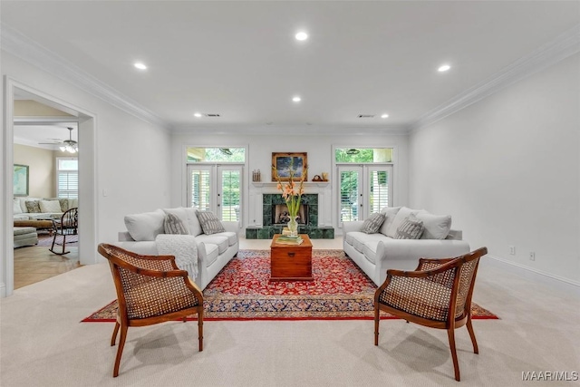 8625 Wynford Pl, Montgomery, AL 36117 - living area featuring recessed lighting, plenty of natural light, ornamental molding, and french doors