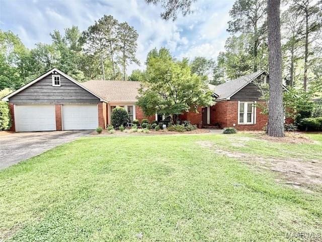 36 Wilkins Rd, Selma, AL 36701 - ranch-style house with asphalt driveway, an attached garage, a front yard, and brick siding