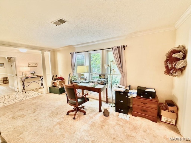 36 Wilkins Rd, Selma, AL 36701 - office featuring crown molding, carpet flooring, and a textured ceiling