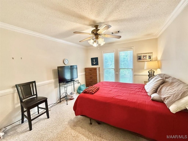 36 Wilkins Rd, Selma, AL 36701 - carpeted bedroom featuring ornamental molding, a textured ceiling, access to outside, and a ceiling fan