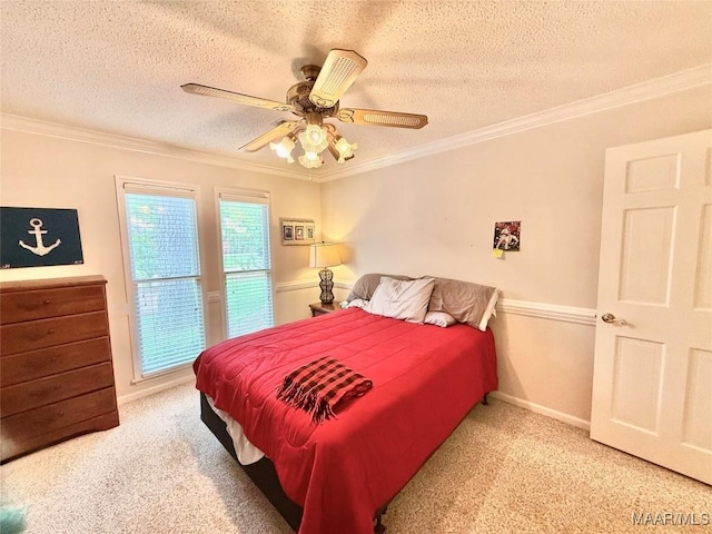 36 Wilkins Rd, Selma, AL 36701 - bedroom featuring access to outside, carpet flooring, ornamental molding, a textured ceiling, and ceiling fan
