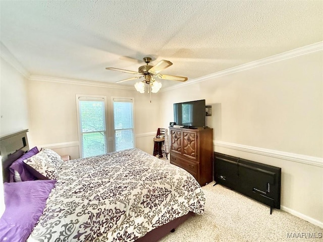 36 Wilkins Rd, Selma, AL 36701 - bedroom featuring a textured ceiling, carpet flooring, ornamental molding, and ceiling fan