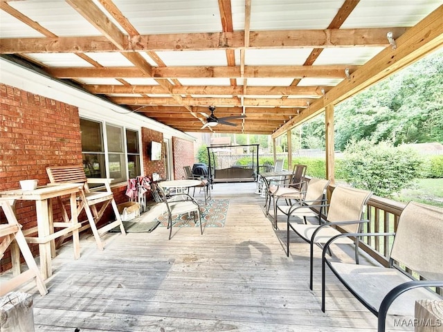 36 Wilkins Rd, Selma, AL 36701 - wooden terrace with ceiling fan and outdoor dining space