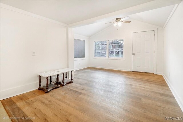 2046 Madison Ave, Montgomery, AL 36107 - empty room featuring ceiling fan, light wood-type flooring, lofted ceiling, and baseboards
