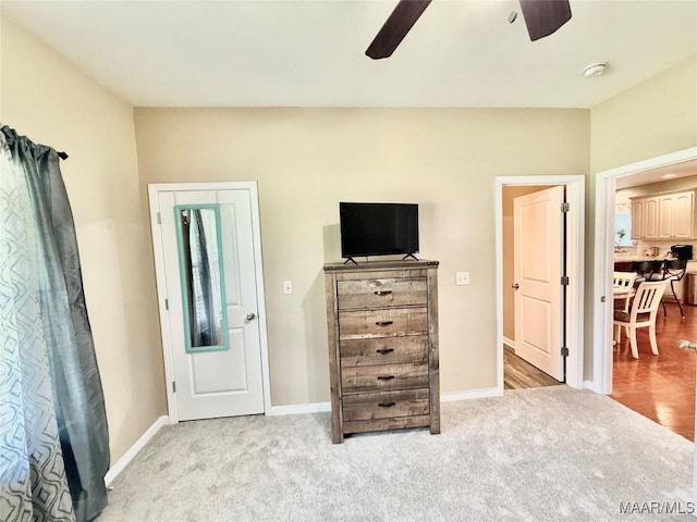 828 Warrior Dr, Valley Grande, AL 36701 - bedroom featuring light carpet, baseboards, and ceiling fan