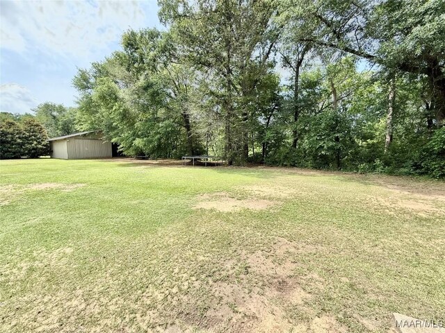 828 Warrior Dr, Valley Grande, AL 36701 - view of grassy yard featuring a trampoline and an outbuilding