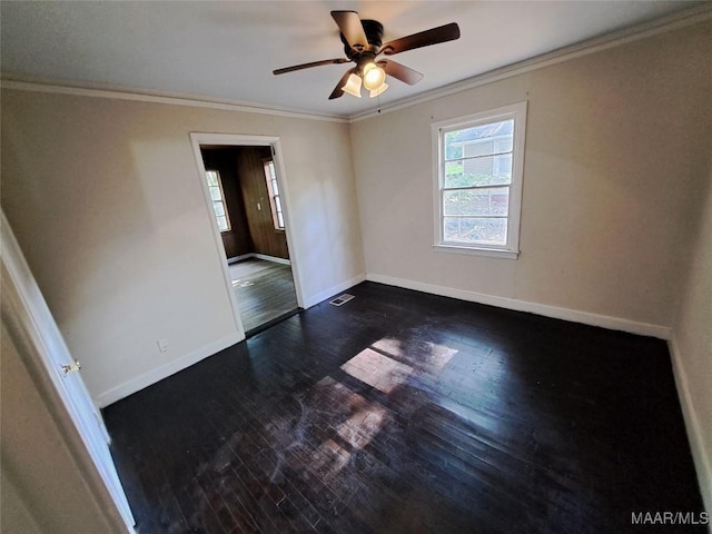 1960 Yarbrough St, Montgomery, AL 36110 - empty room with baseboards, dark wood finished floors, ceiling fan, and crown molding