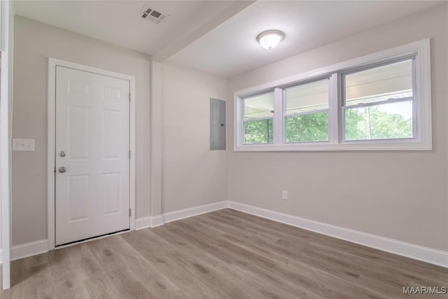 3468 Biltmore Ave, Montgomery, AL 36109 - unfurnished bedroom featuring electric panel, wood finished floors, and baseboards